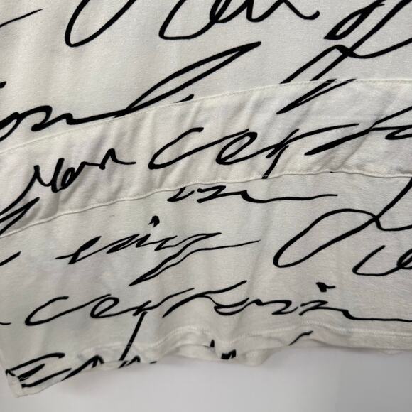 Luukaa Script Print Dolman Sleeve Top Women's Size 14 White Striped Shoulder - Picture 5 of 7